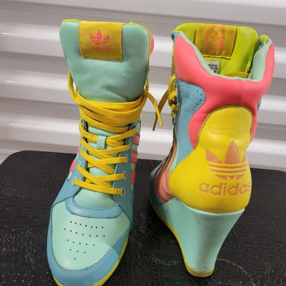RARE Jeremy Scott adidas Originals Women's Colorful Wedge Sneakers - Picture 2 of 4